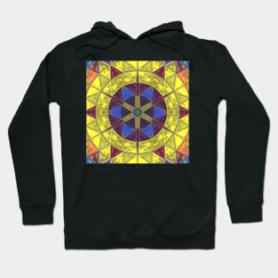 Mosaic Kaleidoscope Flower Blue Yellow and Orange Hoodie